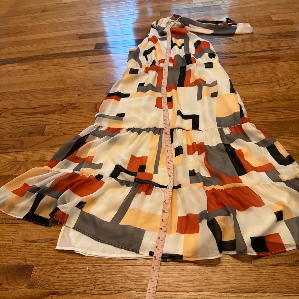 Basque Geometric Print Halter Midi Sundress - Picture 14 of 16